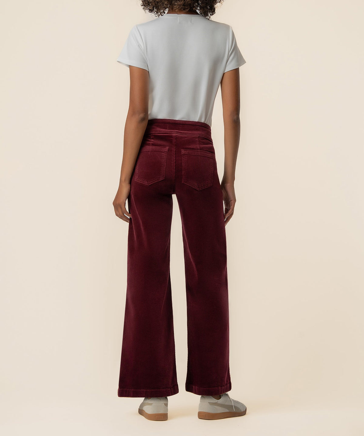 Meg Corduroy Wide Leg Pant in Dark Cherry, back view