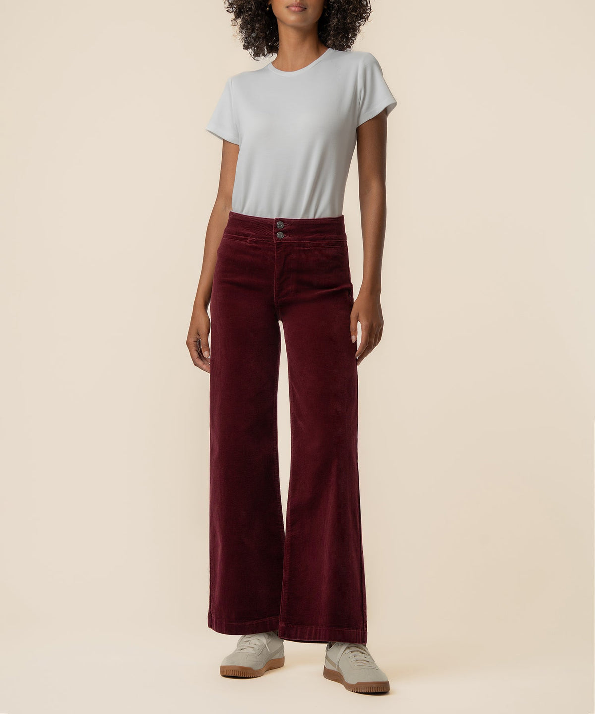 Meg Corduroy Wide Leg Pant in Dark Cherry, front view
