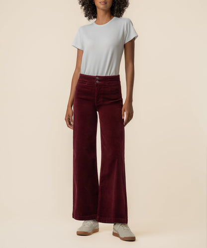 Meg Corduroy Wide Leg Pant in Dark Cherry, front view