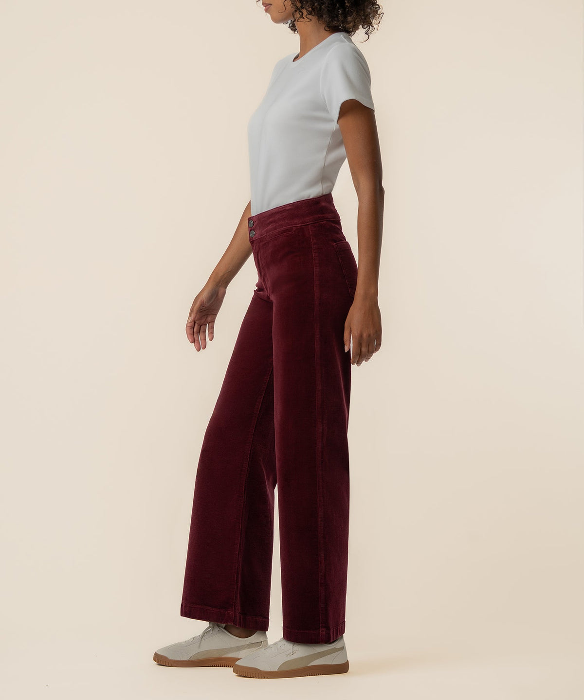 Meg Corduroy Wide Leg Pant in Dark Cherry, side view