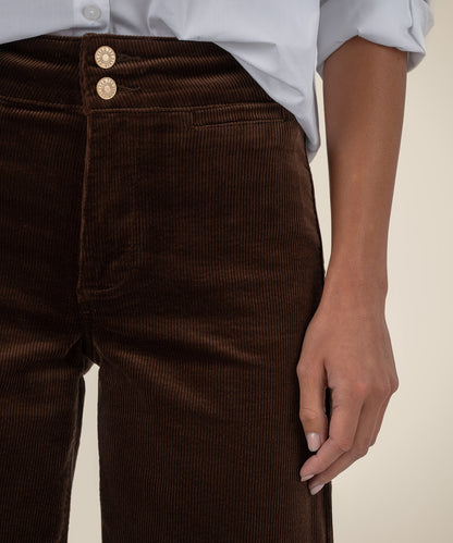 Meg Corduroy Wide Leg Pant in Fudge, close-up view