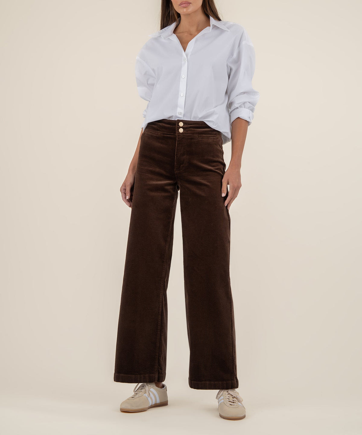 Meg Corduroy Wide Leg Pant in Fudge, front view