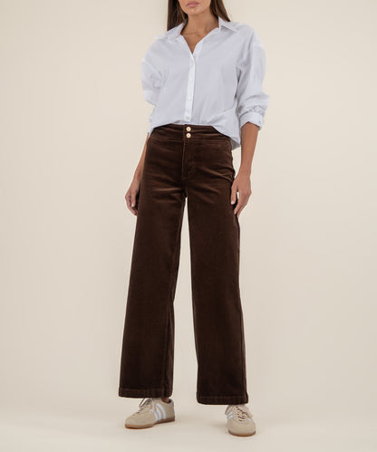 Meg Corduroy Wide Leg Pant in Fudge, front view