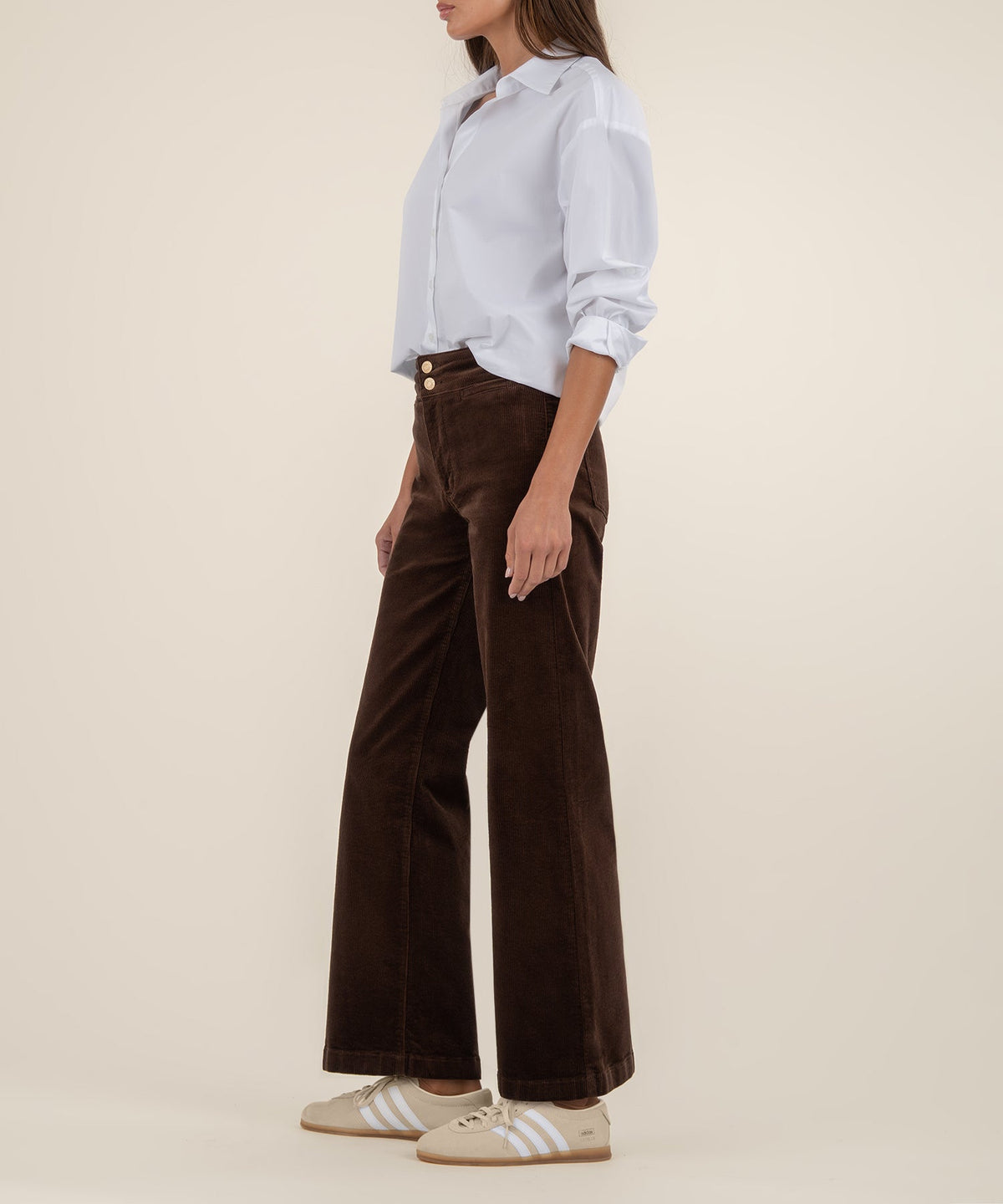 Meg Corduroy Wide Leg Pant in Fudge, side view