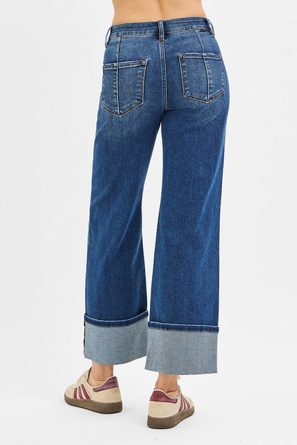 Wide Straight Cuffed Crop Jeans