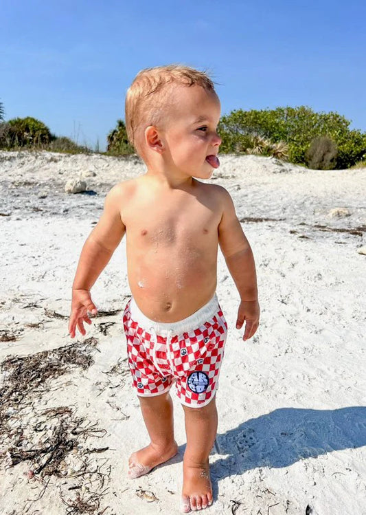 Retro Checker Swim Trunks