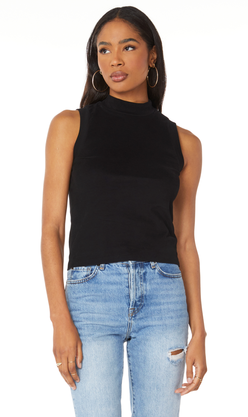 Turtleneck Sleeveless Top - Black