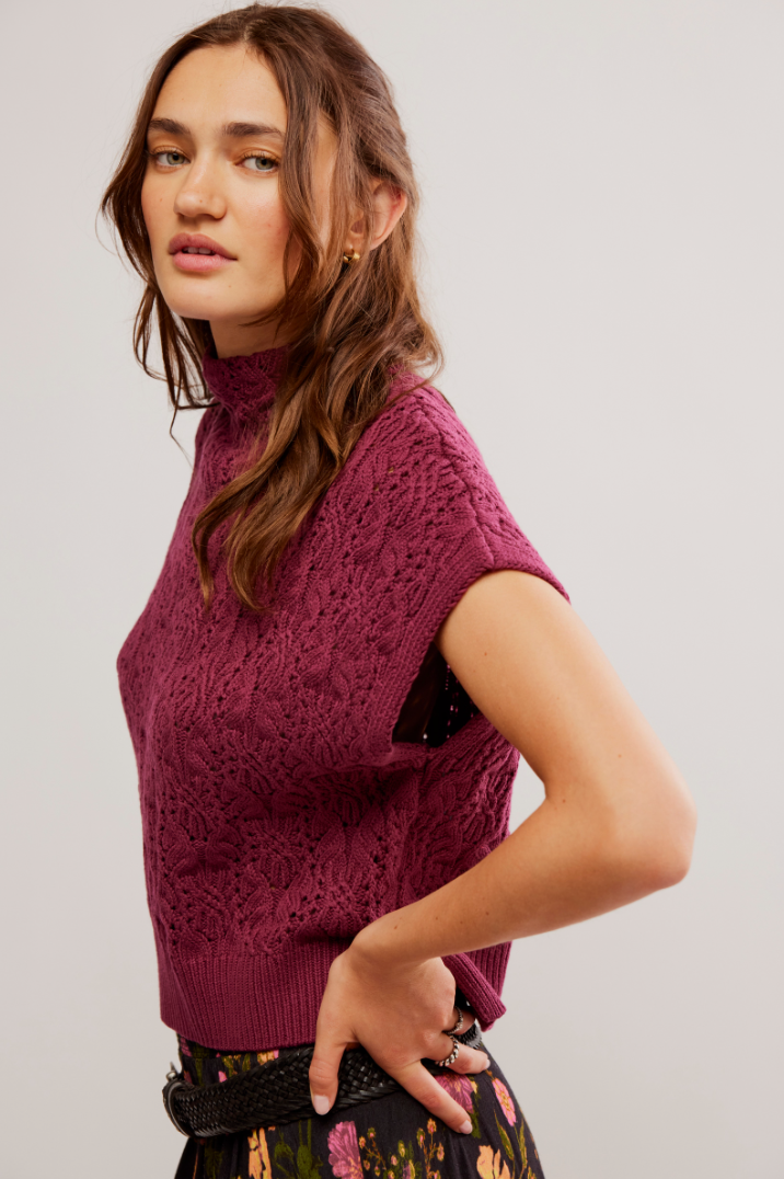 Vickie Mock Neck Sweater - Red Plum