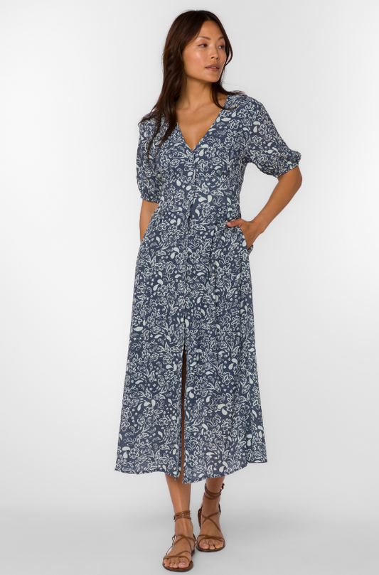 Livana Navy Floral Midi Dress