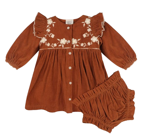 Floral Embroidered Corduroy Baby Dress