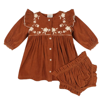 Floral Embroidered Corduroy Baby Dress