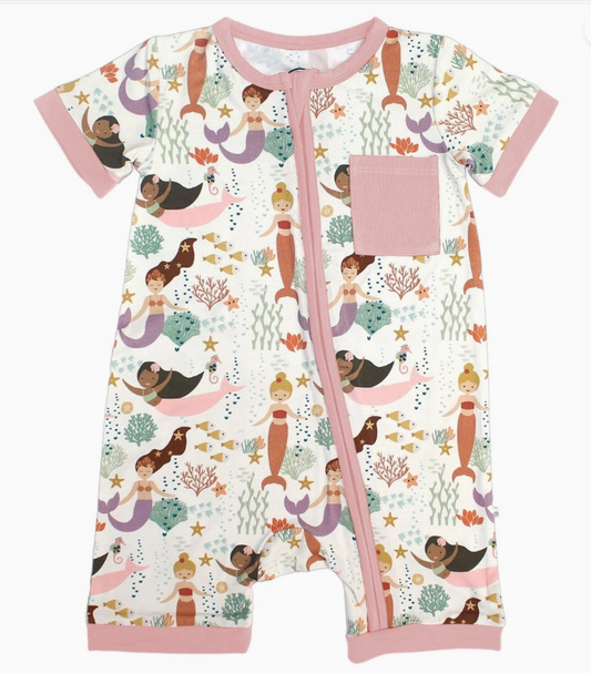 Emerson and Friends Making Waves Mermaids Bamboo Baby Shortie Romper