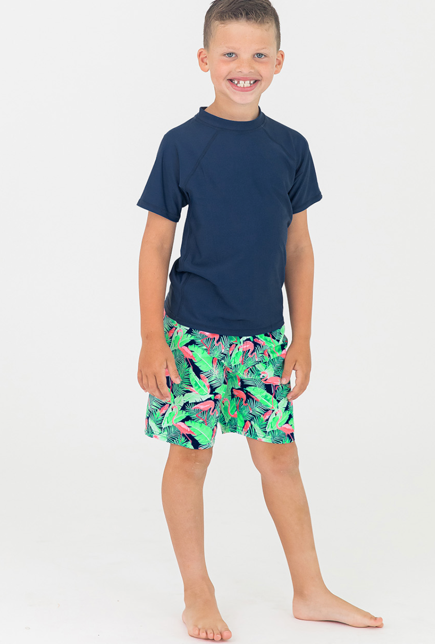 Ruffle Butts Flamingo Frenzy Swim Trunks