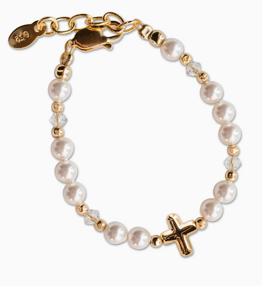 Cherished Moments 14k Gold Plated Cross Baby Bracelet Baptism Gift
