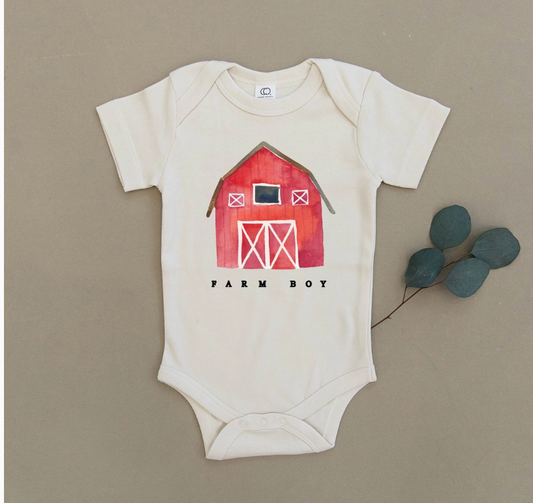 Urban Baby Co. Farm Boy Red Barn Organic Baby Onesie