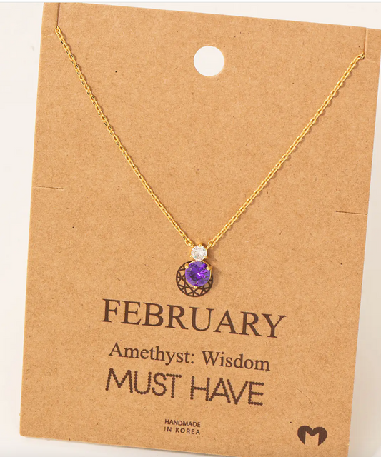 Fame Accessories February Amethyst Gem Pendant Necklace