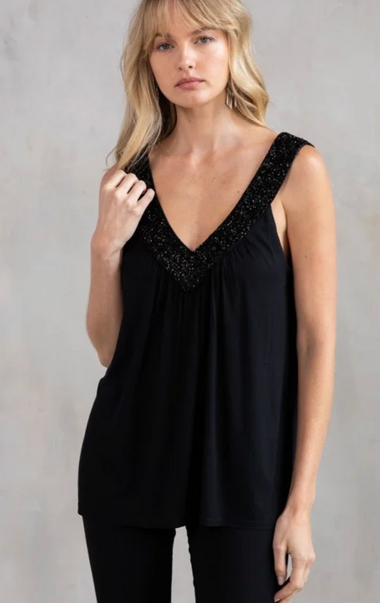 Love Stitch Beaded V Neck