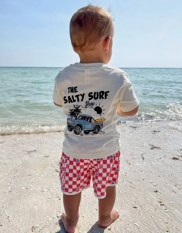 Retro Checker Swim Trunks