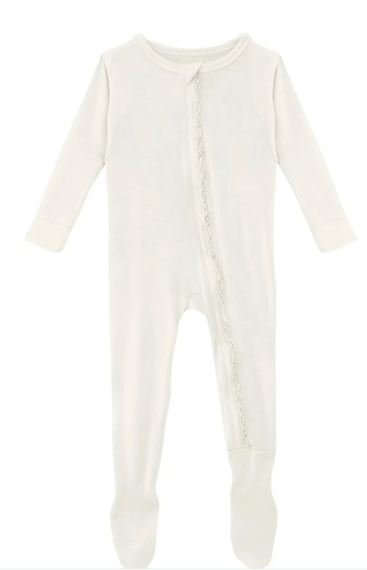 Kickee Pants Muffin Ruffle Footie with Zipper in Natural