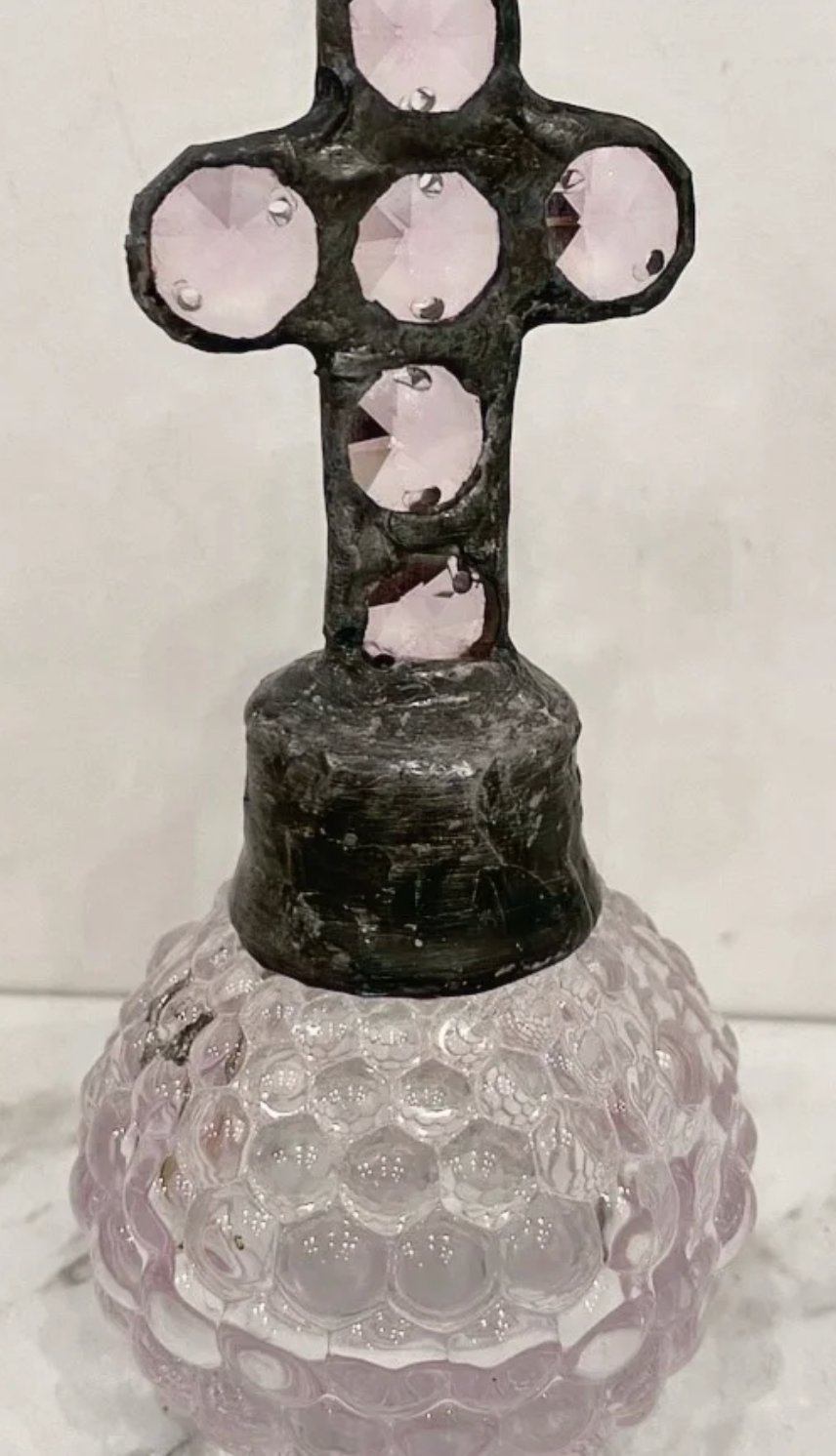 Vintage Antique  Pink Cross Small Bottle