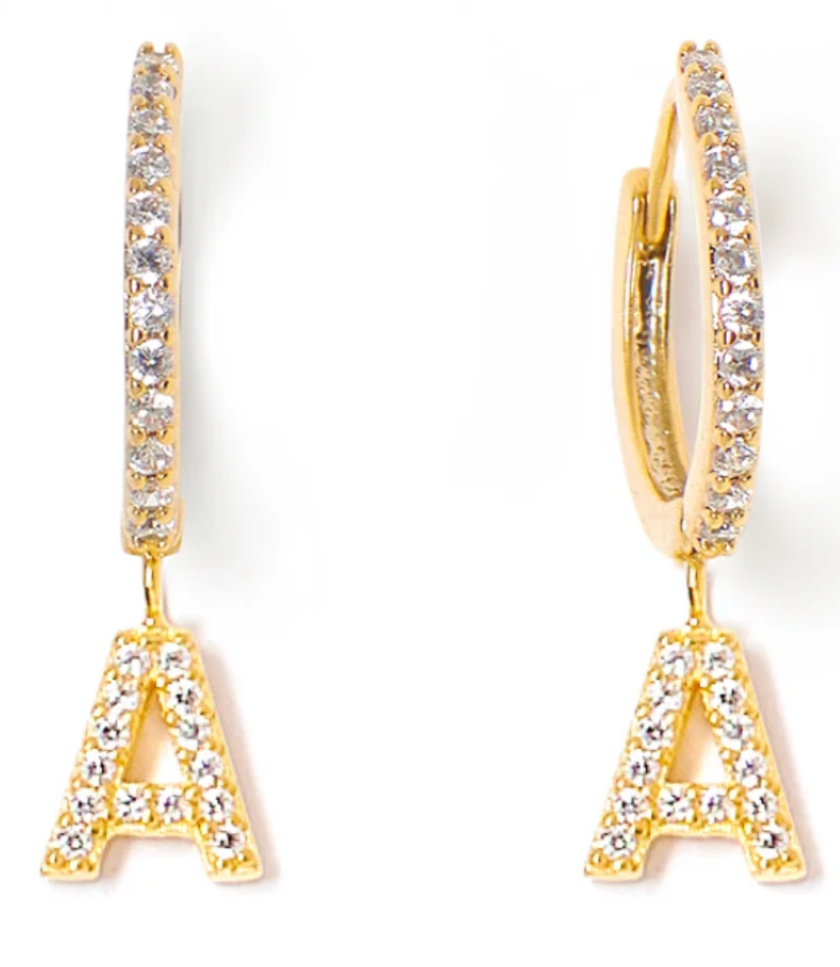 Tess + Tricia Alphabet Pave Huggie Earring