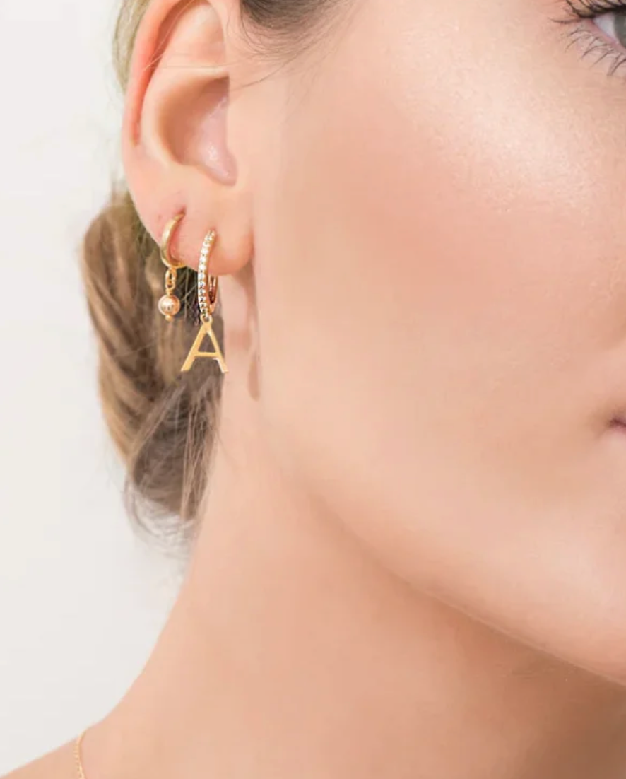 Tess + Tricia Alphabet Pave Huggie Earring