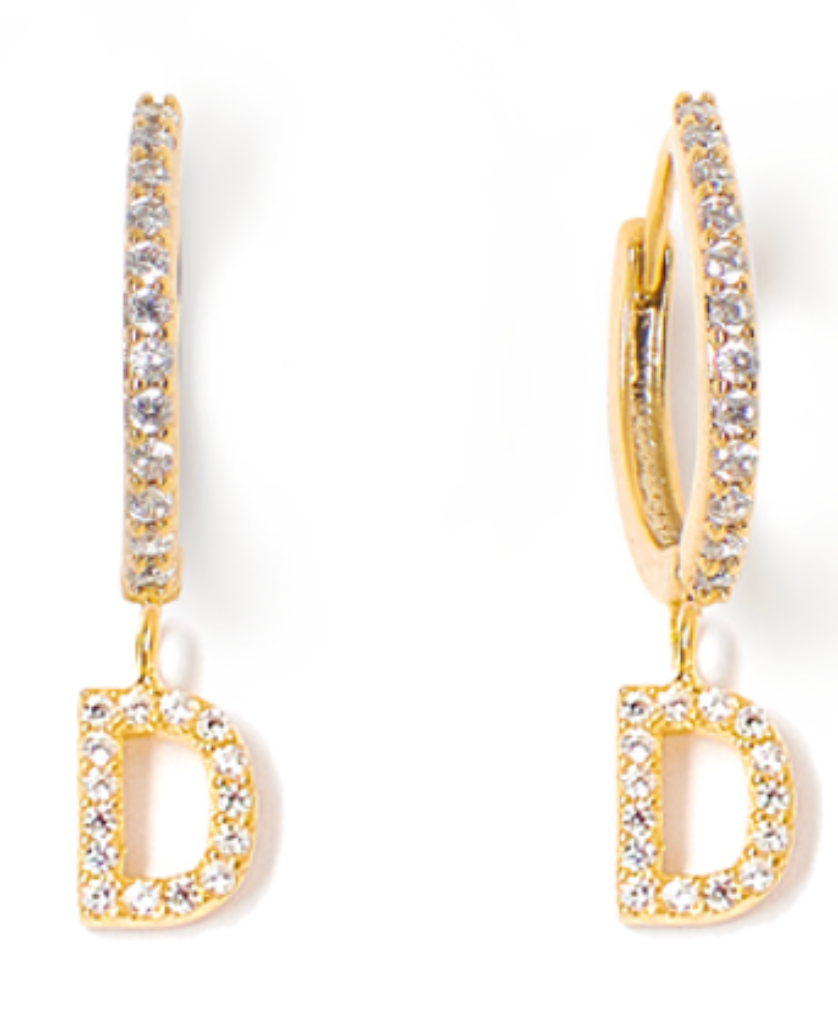 Tess + Tricia Alphabet Pave Huggie Earring