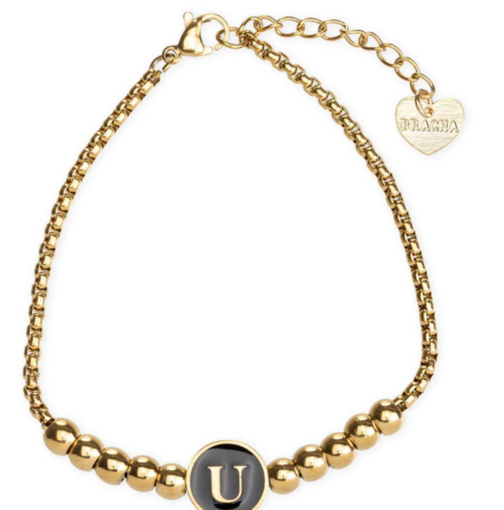 Bracha Gold Beaded Initial Bracelet