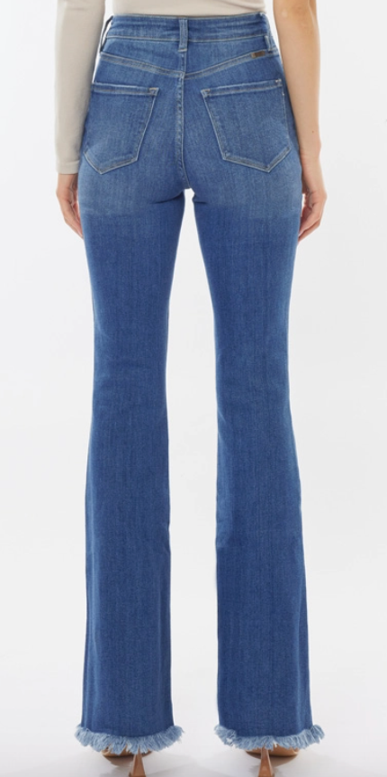 Kancan High Rise Frayed Hem Flare Jean