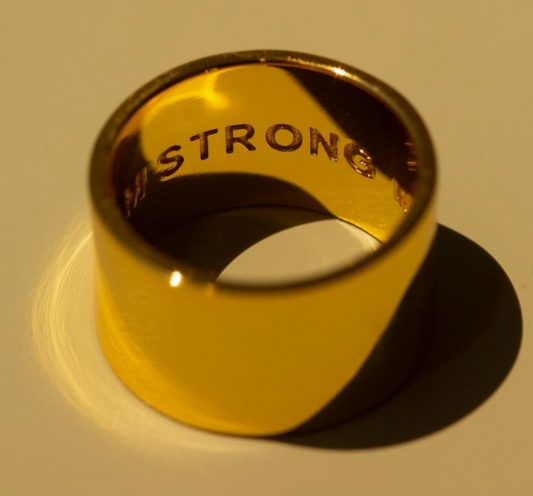 Mantra I Am Strong Gold Plated Stainless Steel Ring