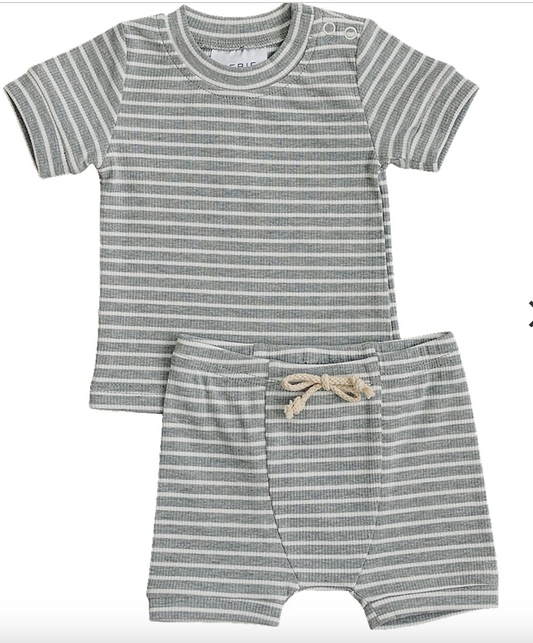Mebie Baby Grey Stripe Ribbed Cozy Short Set