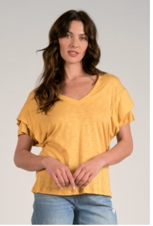 Elan Mustard Ruffle Sleeve Tee