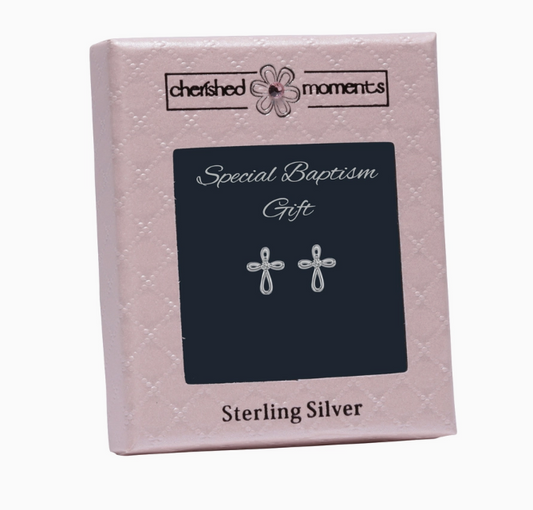 Cherished Moments Sterling Silver Cross Earrings Baby Girl Baptism Gift