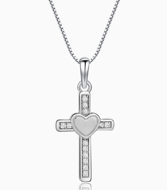 Cherished Moments Sterling Silver Girls Cross Heart Necklace For Communion