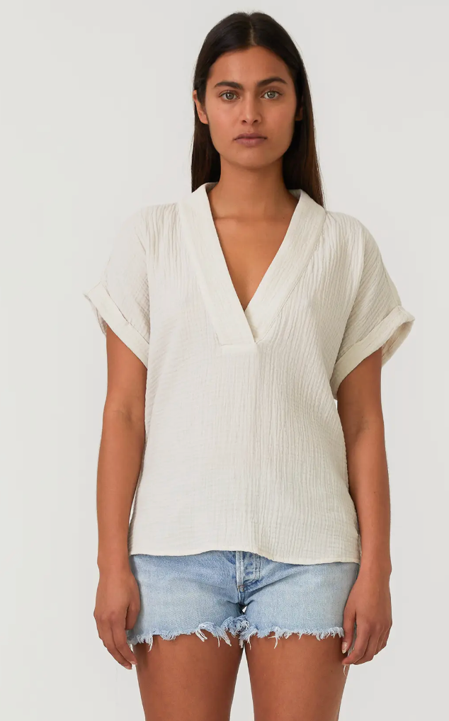 Lovestitch Cream Effortless Boho Cotton Gauze Dolman Sleeve V-Neck Top