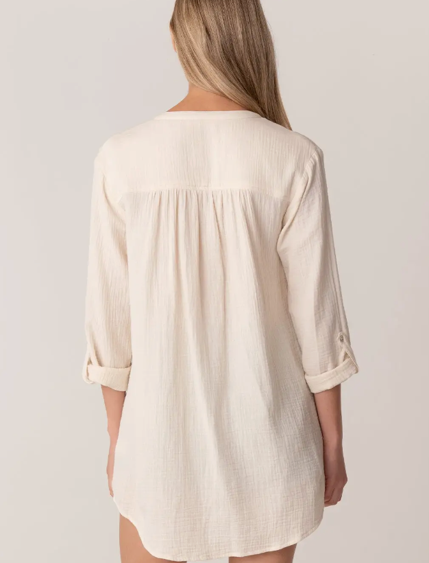 Lovestitch Cream Breezy Cotton Gauze Button Front Tunic Top