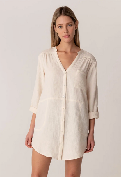 Lovestitch Cream Breezy Cotton Gauze Button Front Tunic Top