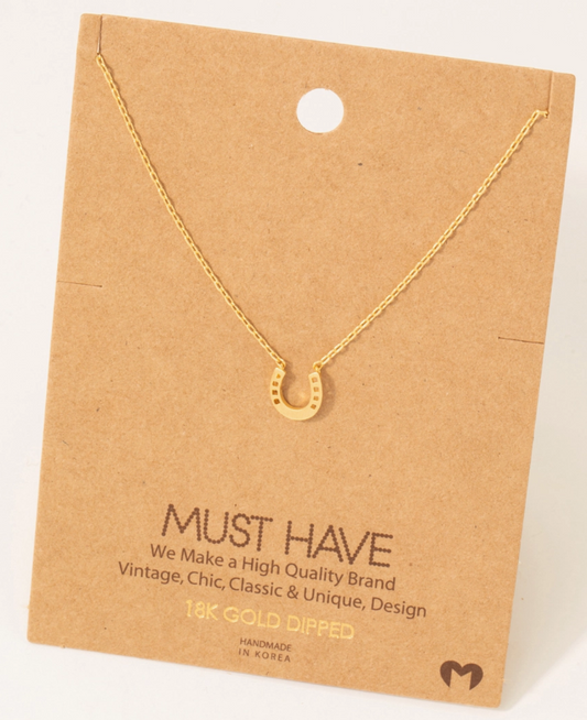 Fame Accessories Mini Horseshoe Pendant Necklace - Gold