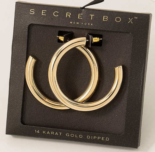 Fame Accessories Secret Box 50mm Gold Dipped Hoop Earrings