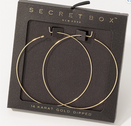 Fame Accessories Secret Box 60mm Wire Hoop Earrings - Gold