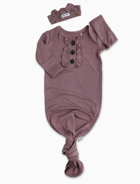 Gigi and Max Bamboo Baby Ruffle Gown Gift Set Pajama Newborn Kate Mauve