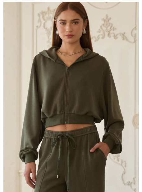 Brushed Modal Hooded Jacket-Dark Olive