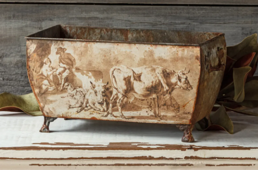 Burnished Pastoral Rectangular Tole Container