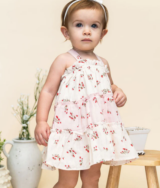 Bijou Tiered Floral Baby Dress + Bloomer (Organic)