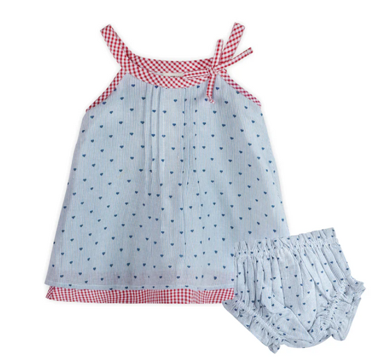 Elara Ditsy Hearts Baby Dress + Bloomer (Organic)