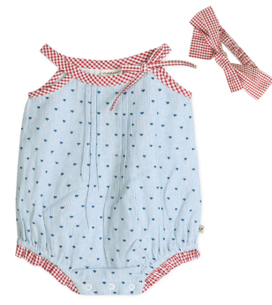 Kiera Ditsy Hearts Baby Romper + Headband (Organic)