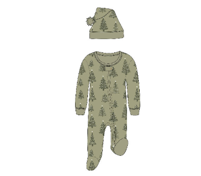 Holiday Thermal 2-Way Zipper Footie & Cap Set-Twinkle Tree