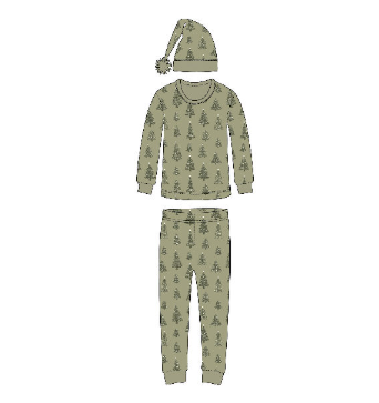 Holiday Thermal Long - Sleeve PJ & Cap Set-Twinkle Tree