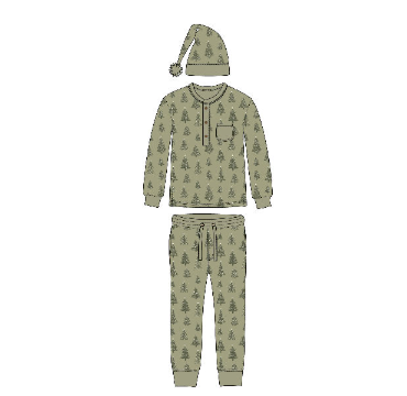 Men's Holiday Thermal PJ & Cap Set-Twinkle Tree