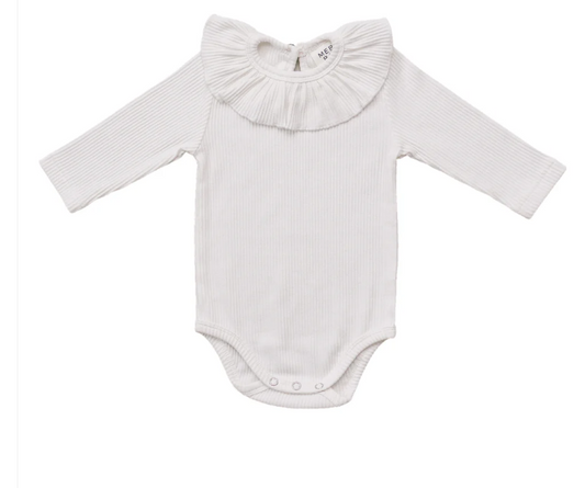 White Ribbed Ruffle Bodysuit